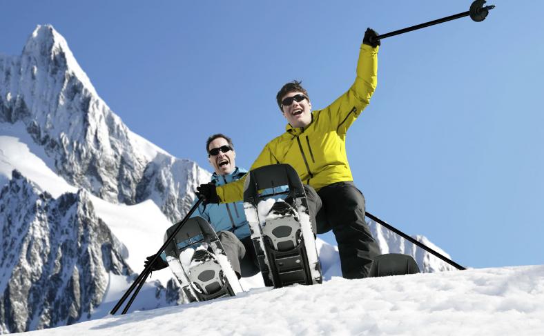 Climbing-Queenstown-Rock-Alpine-snow shoe two people pose